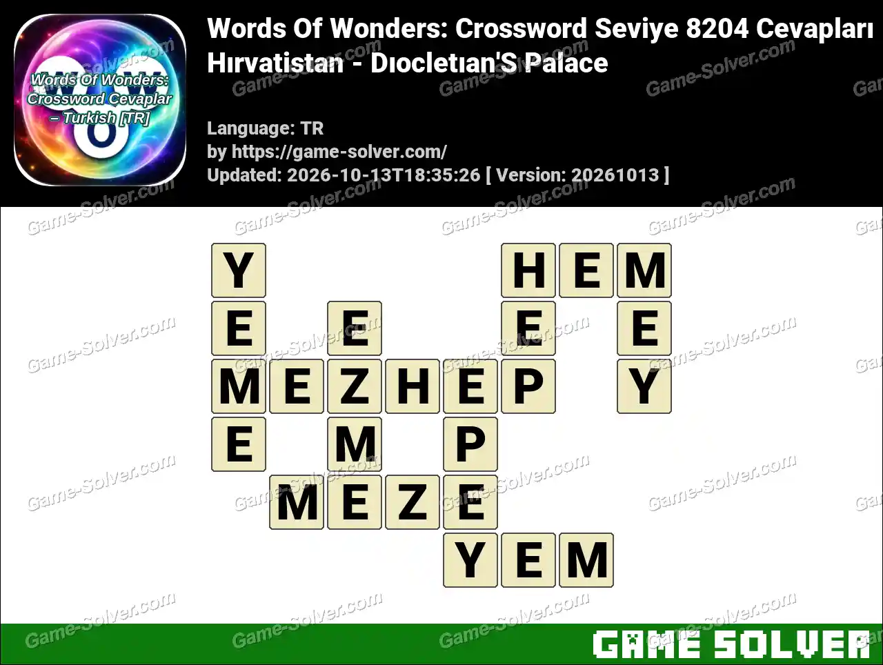 Words Of Wonders: Crossword Seviye 8204 Cevapları – Hırvatistan – Dıocletıan’S Palace